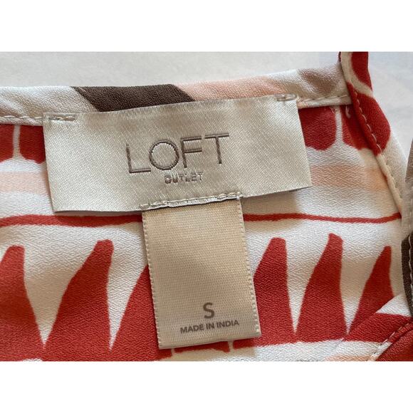 LOFT Ruffle Camisole in Autumn Colors, Burnt Orange, Olive, Ivory, Striped, S - Picture 7 of 11